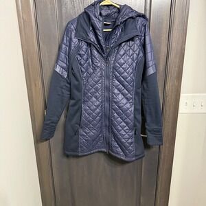 Athleta Rock Springs cya Quilted Hooded Full Zip Jacket Navy Blue Women M